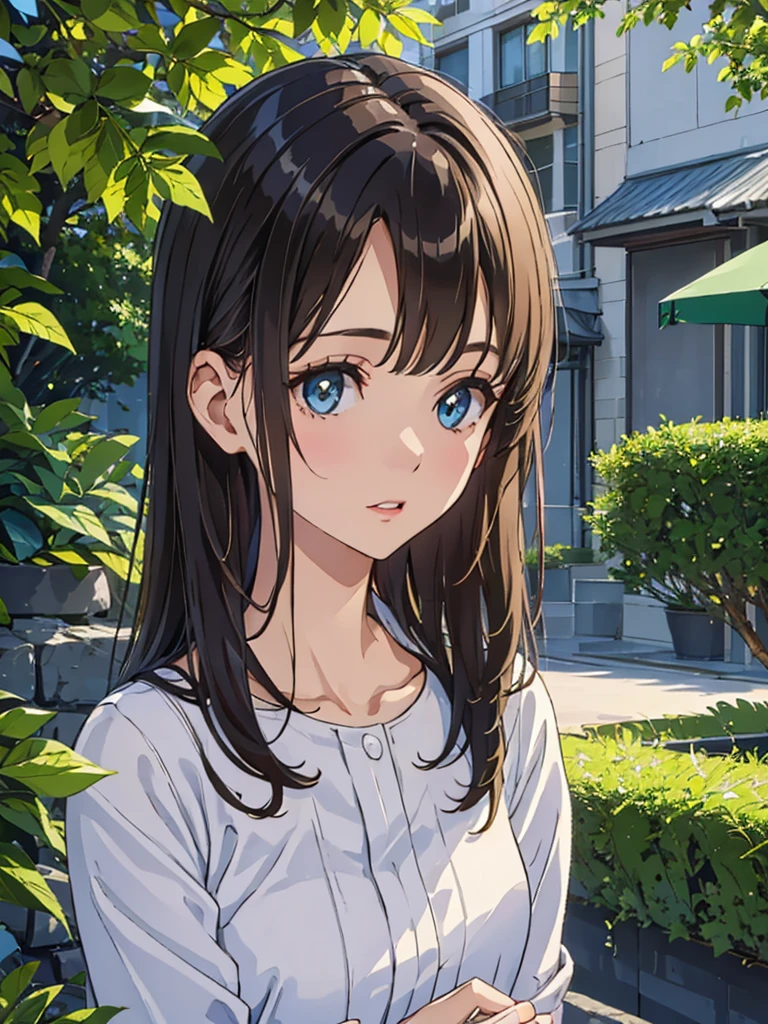 Masterpiece, 8k, Highest quality, Depth of subject, Beautiful high school girl, Your face is so cute, A gentle gaze, Beautiful and accurate female body shape, Accurate hand structure, A relaxed world view, Scenery of a local city in Japan, Back Alley, stroll, Beautiful, detailed depiction, Soft sunlight, good morning, When you meet a close friend 