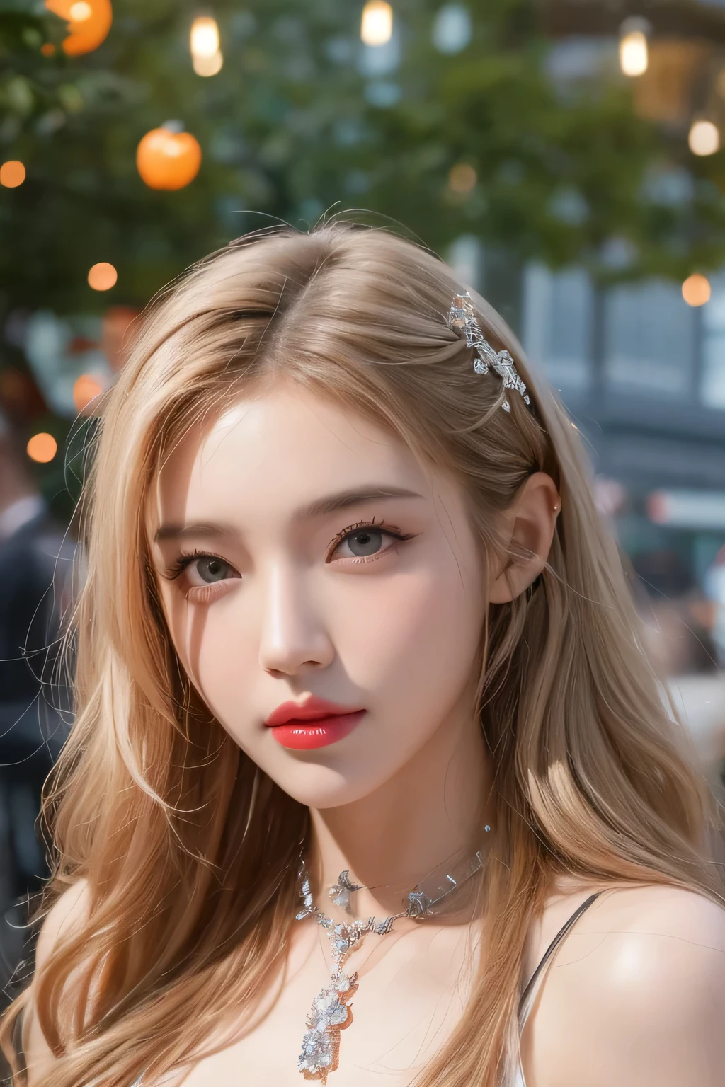 Portrait of a girl, pencil, natural landscape background, neckless, earrings, blonded_hair, 16 years old, 1girl, young girl, beautiful girl, cute girl, sexy girl, middle breast
