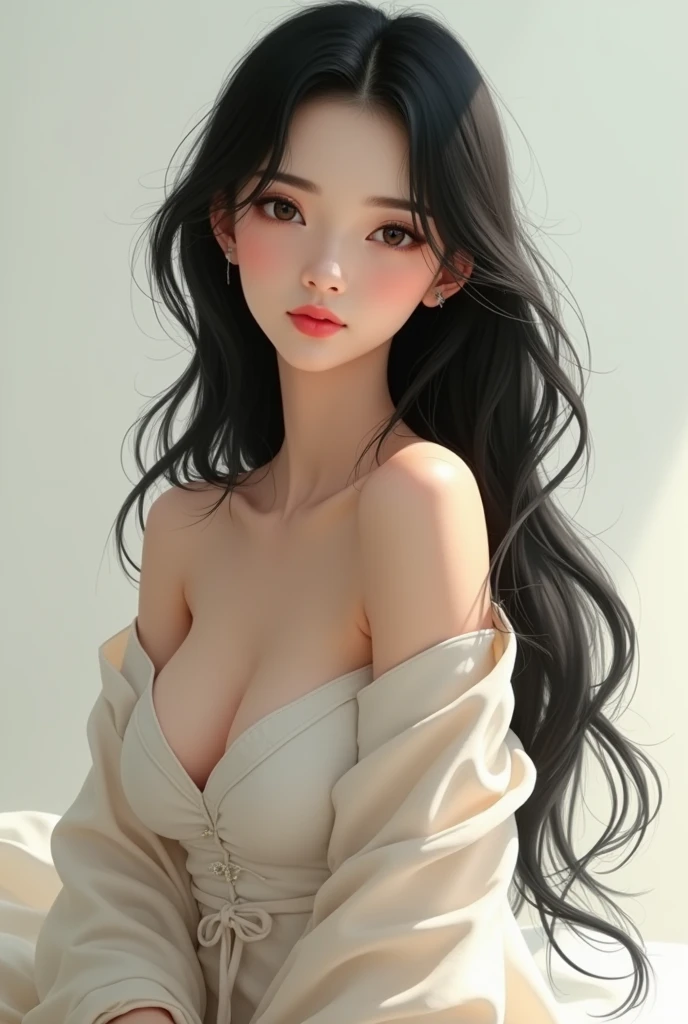One wearing a white shirt、Close-up of woman with long black hair, guweiz, Guweiz style artwork, style Art germ, Art germ. anime illustration, style of Art germ, like Art germ, Most models | Art germ, of anime girls, A masterpiece by Guwiz, extremely detailed Art germ