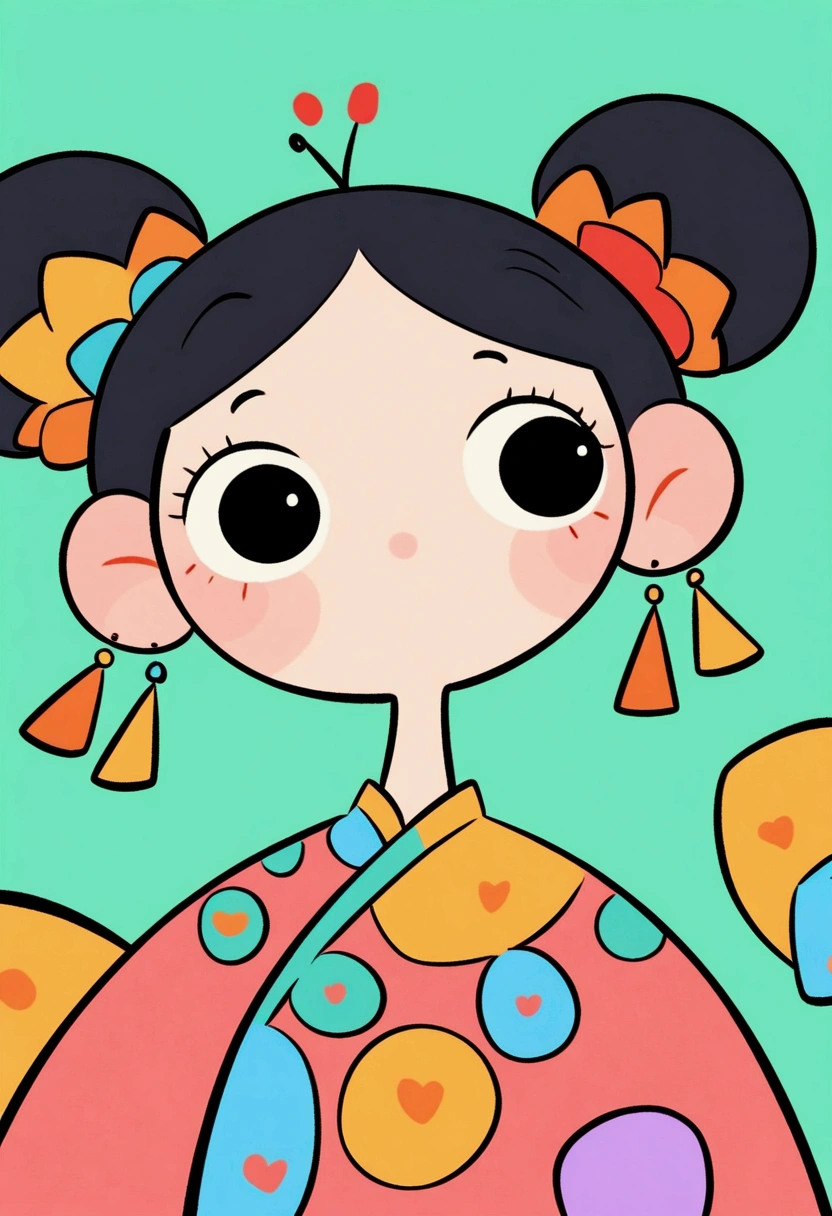 flat wind，vector，Childish art cartoon，Oil pastel graffiti，Cute style，High bun，Princess Head，Qing Dynasty，Minimalism， number，Lovely art style, Colorful! Digital illustration style, The Art of Mathematics. Colorful comic, Hand drawn cartoon art style，Solid color background，black line