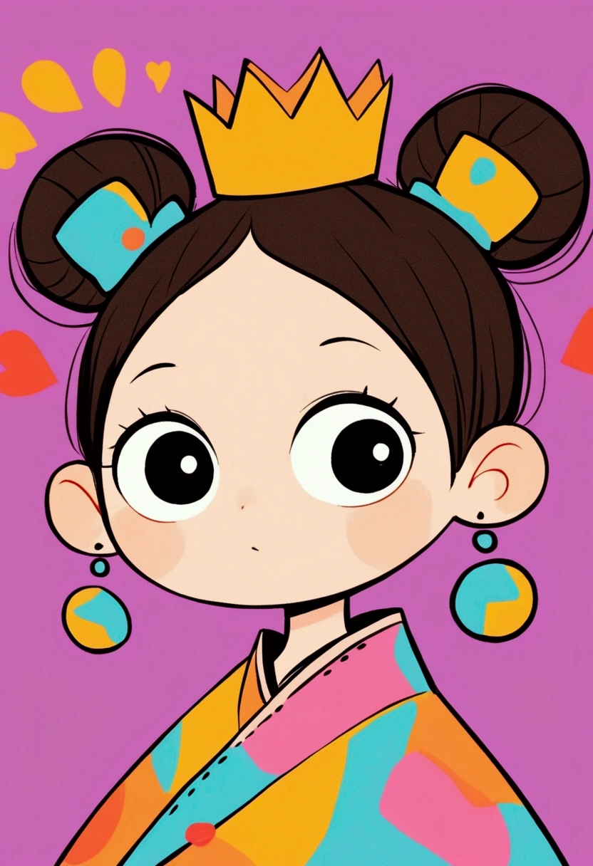 flat wind，vector，Childish art cartoon，Oil pastel graffiti，Cute style，High bun，Princess Head，Qing Dynasty，Minimalism， number，Lovely art style, Colorful! Digital illustration style, The Art of Mathematics. Colorful comic, Hand drawn cartoon art style，Solid color background，black line