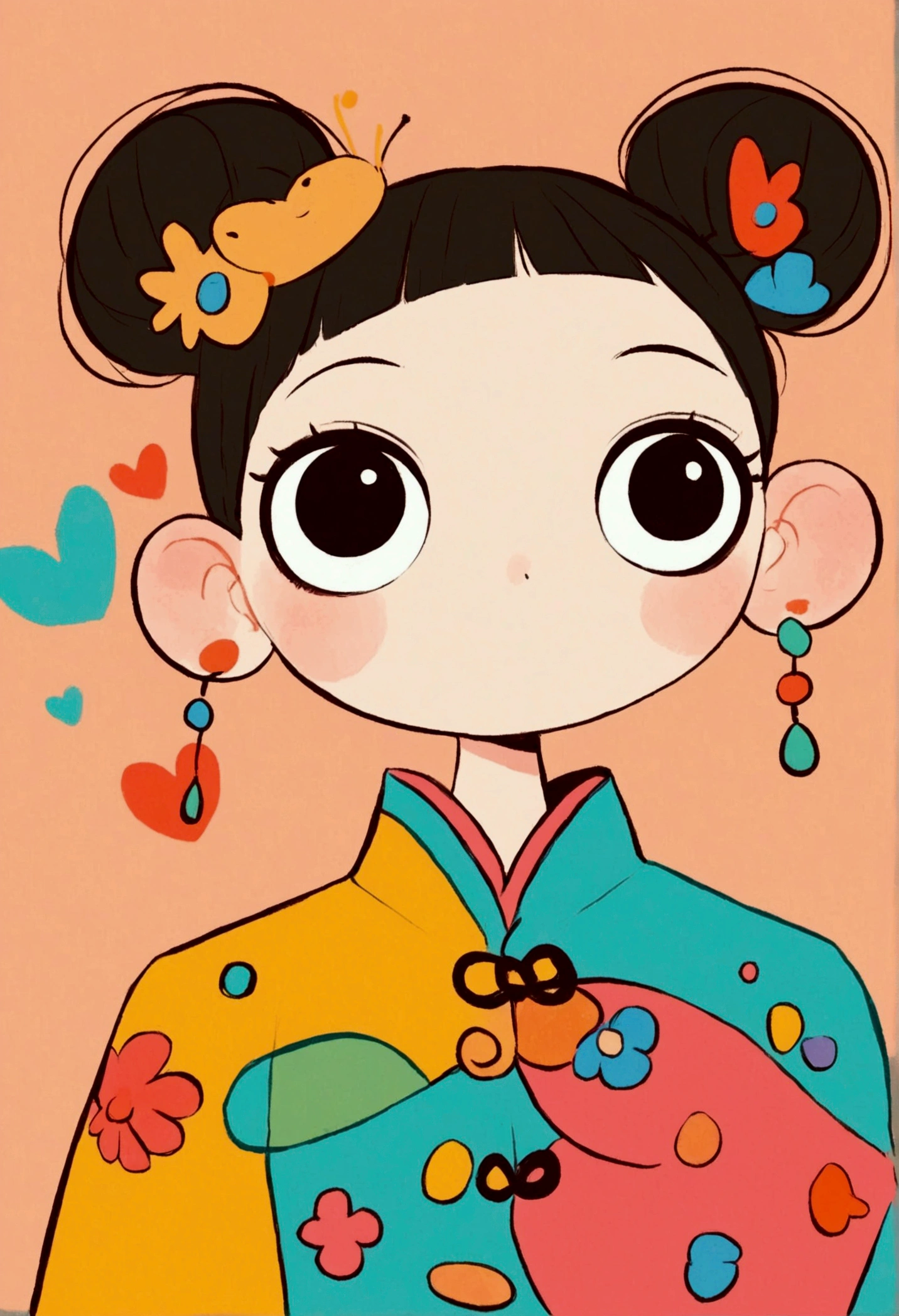 flat wind，vector，Childish art cartoon，Oil pastel graffiti，Cute style，High bun,Qing Dynasty，Minimalism， number，Lovely art style, Colorful! Digital illustration style, The Art of Mathematics. Colorful comic, Hand drawn cartoon art style，Solid color background，black line