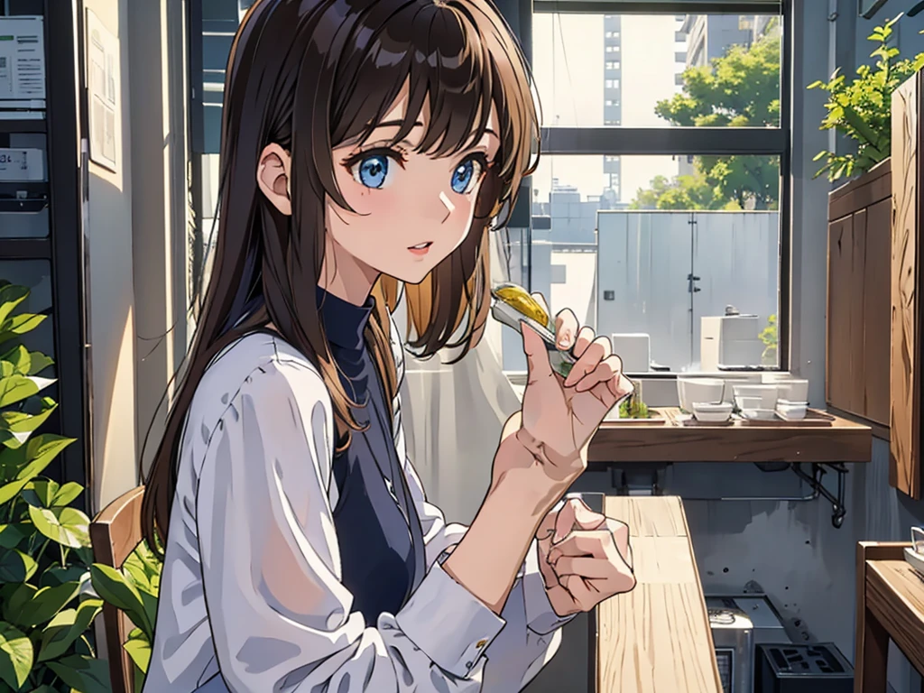 Masterpiece, 8k, Highest quality, Depth of subject, Beautiful high school girl, Your face is so cute, A gentle gaze, Beautiful and accurate female body shape, Accurate hand structure, Big Breasts, A relaxed world view, Scenery of a local city in Japan, Back Alley, stroll, Beautiful, detailed depiction, Soft sunlight, Good morning with a smile, The surrounding scenery is wide