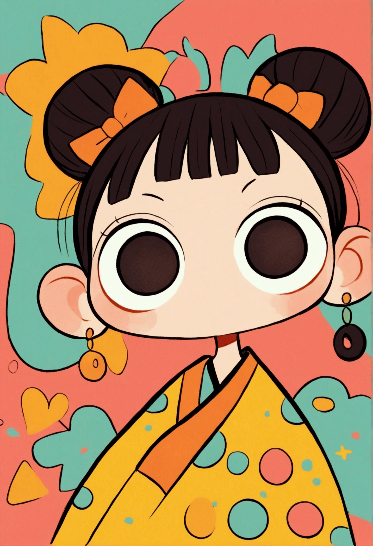 flat wind，vector，Childish art cartoon，Oil pastel graffiti，Cute style，High bun,Qing Dynasty，Minimalism， number，Lovely art style, Colorful! Digital illustration style, The Art of Mathematics. Colorful comic, Hand drawn cartoon art style，Solid color background，black line