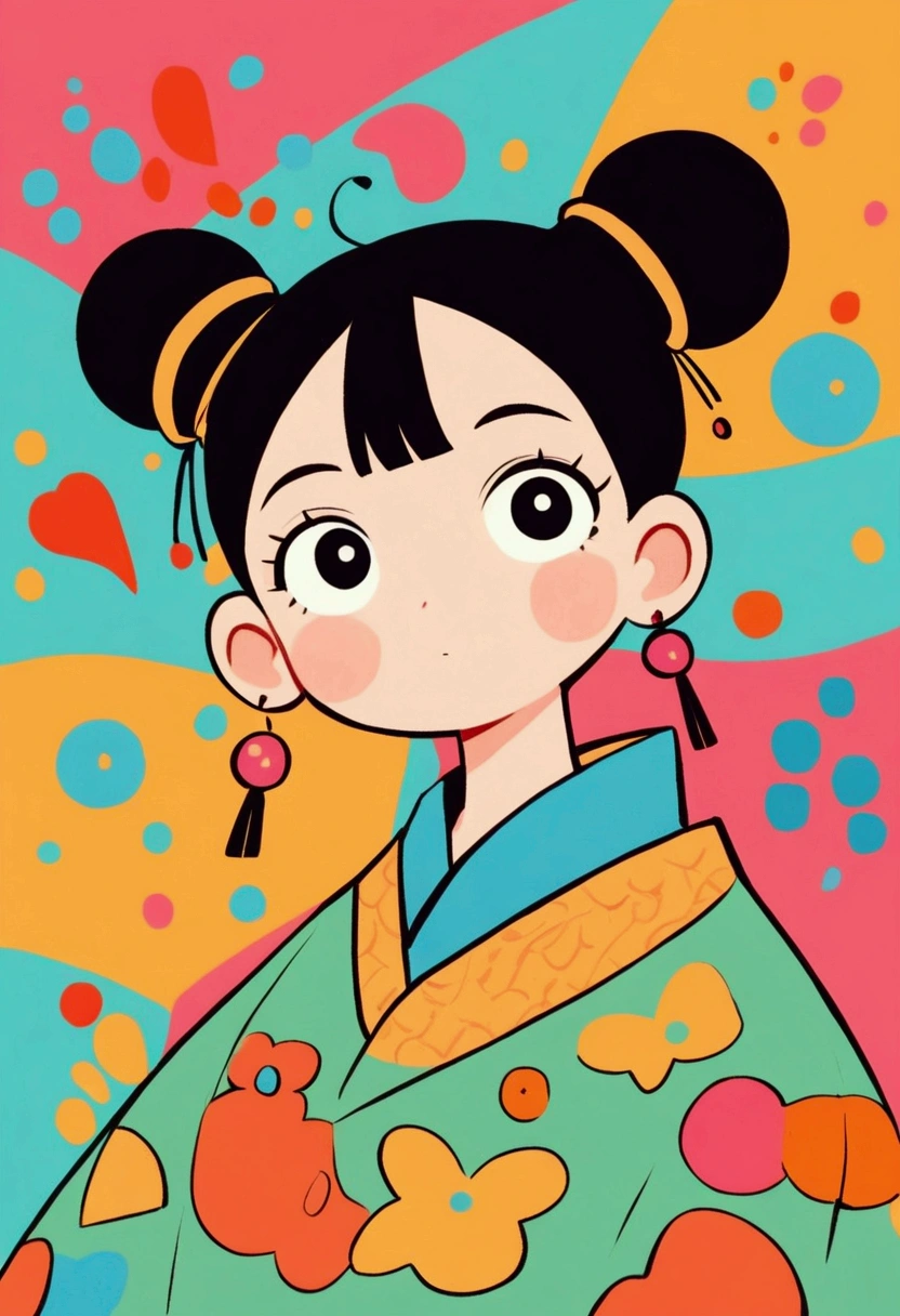 flat wind，vector，Childish art cartoon，Oil pastel graffiti，Cute style，High bun,Qing Dynasty，Minimalism， number，Lovely art style, Colorful! Digital illustration style, The Art of Mathematics. Colorful comic, Hand drawn cartoon art style，Solid color background，black line