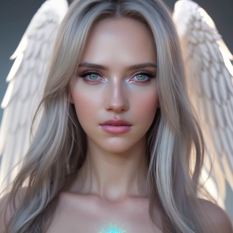 a angel celestial being con alas, highly detailed intricate features, glowing eyes, iridescent skin, flowing celestial hair, celestial patterns, ethereal and otherworldly, beautiful detailed face,8k, ultra-detailed, photorealistic, masterpiece, dynamic lighting, dramatic lighting, cinematic lighting, volumetric lighting, dramatic shadows, vibrant colors, cosmic, surreal, digital art, rayos, bastante iluminacion, wet