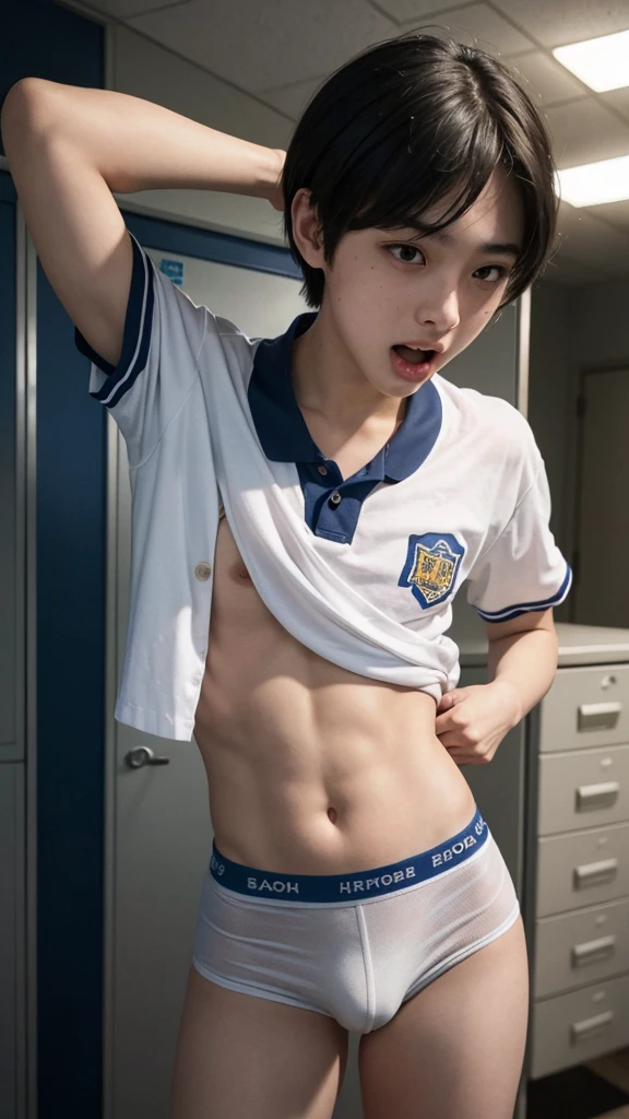 One boy、Beautiful Boy、18-year-old、Japanese Boy、Beautiful Boy、Black Hair、classroom、White underwear、Change of clothes