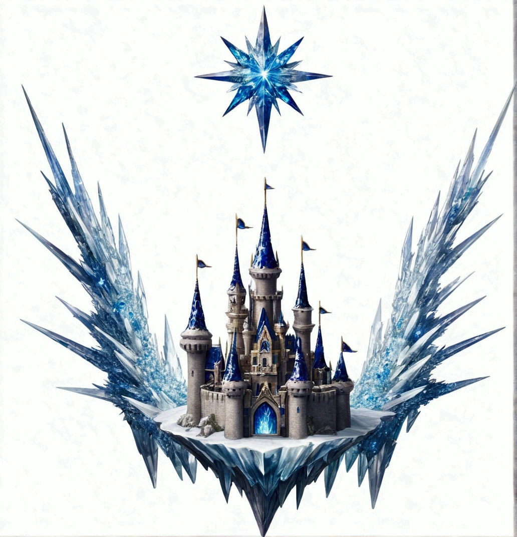 close up of castle with star, Crystallized, Crystallized, crystal!!, Crystallized time warps, crystal skin, Ice Crystal Armor,, Crystals illuminate the stage, made of Crystallized synapse, magic crystals, inspired by Ursula Edgekumbe