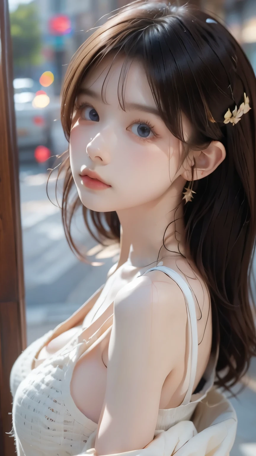 Short lilac hair,bell,Light blue eyes,Red floral tattoo,Crystal earrings,jitome,(surrealism:1.1),(Cinematic lighting:1.05),(reflective light:1.1),(letterboxed:1.15),(tachi-e:1.05),(From behind:1.1),hyper HD,Masterpiece:(1.2),(High details:1.1)