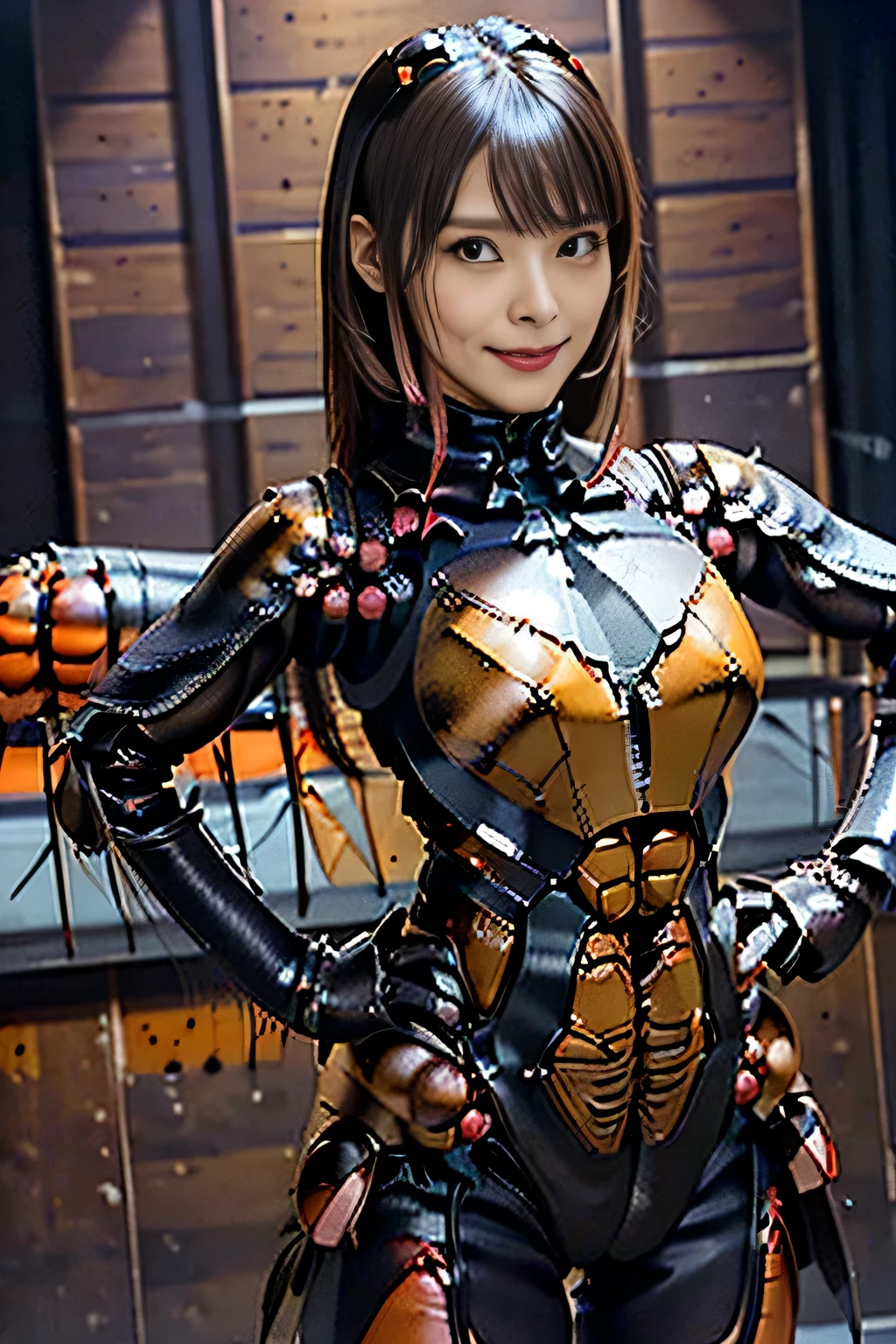 (high resolution,masterpiece,best quality,extremely detailed CG, anime, official art:1.4), realistic, photo, amazing fine details, all intricate, gloss and shiny,awesome many layers, 8k wall paper, 3d, sketch, kawaii, illustration,( solo:1.4), perfect female proportion,villainess, (fusion of dark brown cockroach and lady:1.4), (brown cockroach form lady:1.2), (brown cockroach lady:1.2), (fusion:1.2), (solo:1.4), (evil smile:1.2), muscular, abs, (cockroach brown exoskeleton bio insect suit:1.4), (cockroach brown exoskeleton bio insect armor:1.2), (brown transparency cockroach wing:1.4), (brown cockroach antennae:1.3),