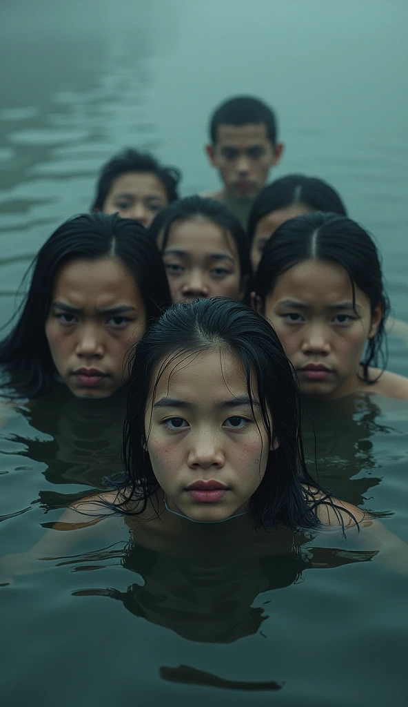 child,Twelve years old,Chinese,Little girl,Swimsuit girl,Wet,in the busy street,crouched,cute female child,Shy,with her mouth open,full body