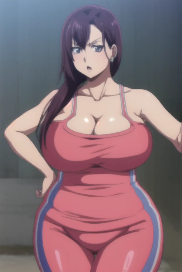 shizukamikazuki, shizuka mikazuki, long Mullet hair,Big breast,Sweat,Strapless Tube top,Cleavage,leopard orint thin pants,curvy figure,Wide hips,Thick tights,Thick lips,Plump,Soft expression,Colorless lips,chain Necklace,Stud earring,Enchanced big breast