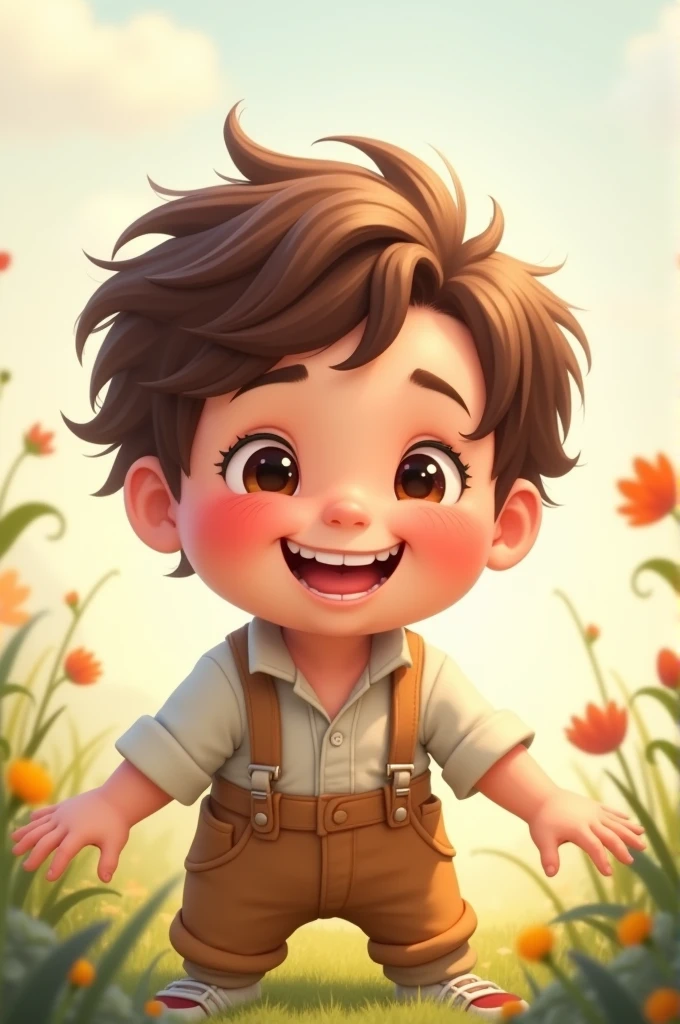 (masterpiece), (best quality), (extremely detailed), (1 baby), (cute boy), smile, brown hair, black eyes, slender, extremely detailed eyes, Cangaceiro clothes, smiling, in the clover meadow, upper body, original, extremely detailed wallpaper, (parfect detail features), 16k