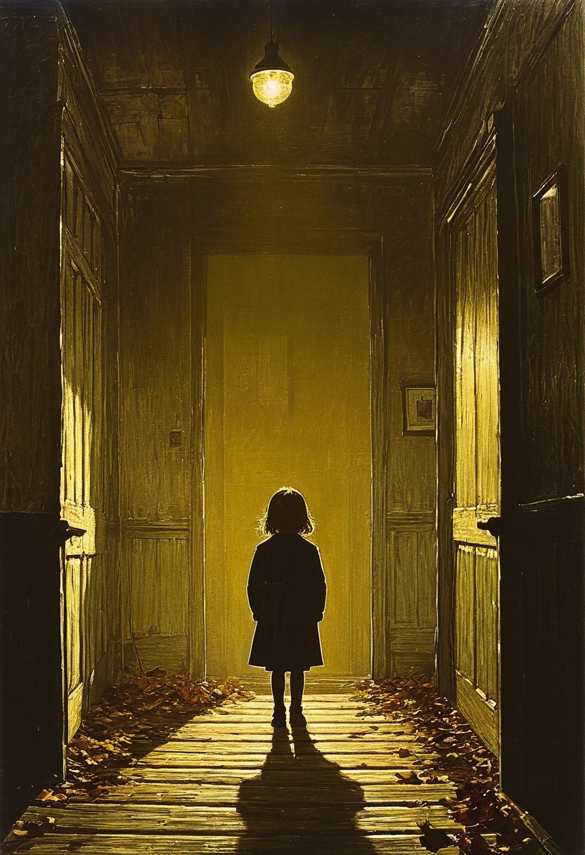 On the threshold the wind has been waiting for me, on the threshold autumn is my sister. The disturbing and grotesque world of Stephen Gummel. style by Andrew Wyeth, Katsuhiro Otomo "Scary Stories Told in the Dark."
