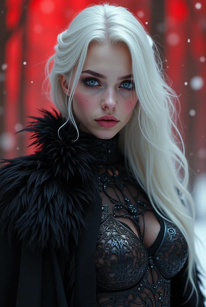 {{masterpiece}},best quality,very detailed,very detailed CG Unity 8k 벽지,illustration, 1 woman, 빨간 eye, wavy silver hair, pointy ears, vampire, dress, necklace, hair flower, eye, ice, whole body, launch,High close-up, very detailed,center frame,sharp focus, looking at viewer, floating hair,