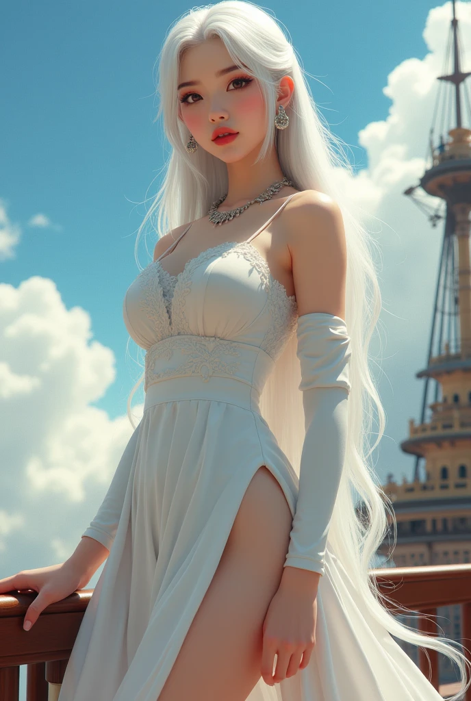(Long hair: 1.6), floating hair, (white ribbon on hair), best quality, masterpiece, illustration, extremely delicate beauty, extremely detailed, CG, , 8k wallpaper, amazing, fine details, masterpiece, best quality, official art, extremely detailed CG Unity 8k wallpaper, ridiculous, incredibly ridiculous, huge file size, super detailed, high resolution, extremely detailed, beautiful detailed girl, extremely detailed eyes and face, beautiful detail eyes, light on face, whole body, (Full body), Masterpiece, Ultra Realistic, 32k, Extremely detailed CG Unity 8k wallpaper, best quality, (male and female cuddles), man muscular naked, woman sexy, cleavage, off-the-shoulder, sexy, bare legs, standing --auto
