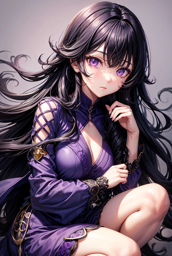 アニメ ( Bblack hair, black leagwear, purples eyes ) Scenario ( Florest dark )
