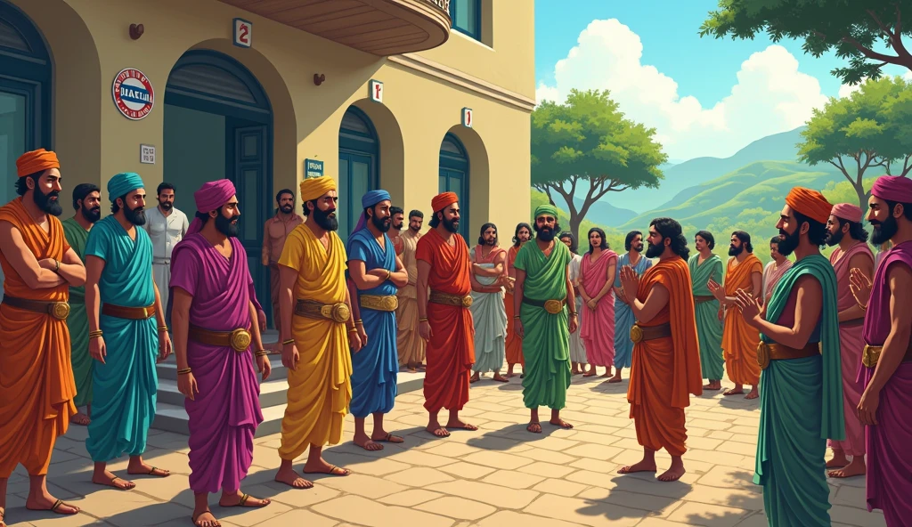 A few customers in Arjun's shop, examining goods and making purchases.