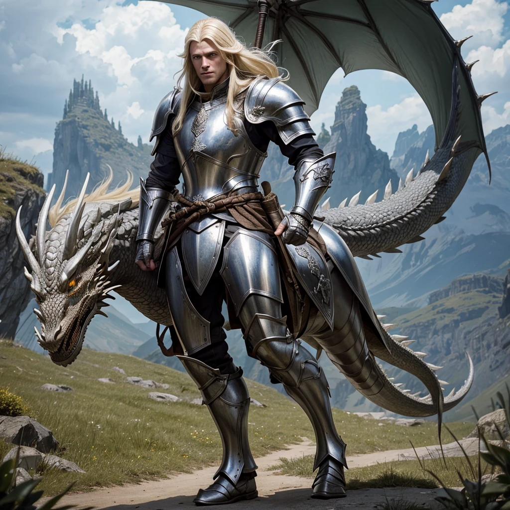 White and Golden Dragon. Sunlight at dawn. lightning.