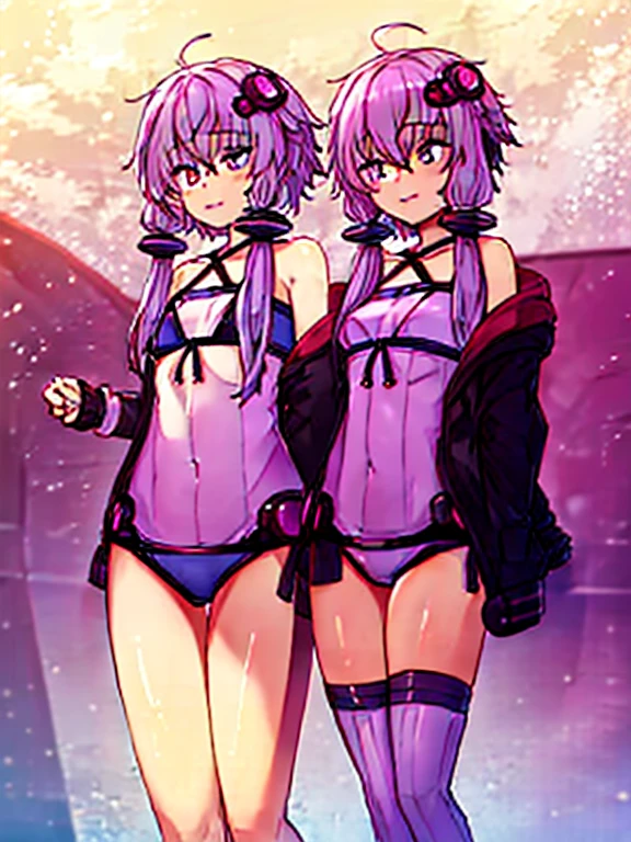 Otaku-Anime-lez-Enjoykiss,(2girls:1.5),nsfw-ENERGETIC-GIRL,ADORABLE-FACE,chest-small,purple-HAIR-COLOR:1.5,(short-haircut:1.5),member-is-イロエ-ルヒカ,(nsfw-sweat-Drenched),(nsfw-inserted-tongue),