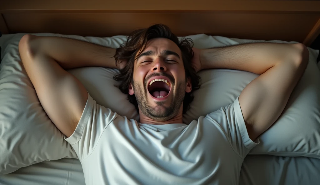 extremely quality photo, sharp focus, epic realism, realisitic, source_photo, proper alignment, adult man actor, 35 years, orgasmic climax, at bed