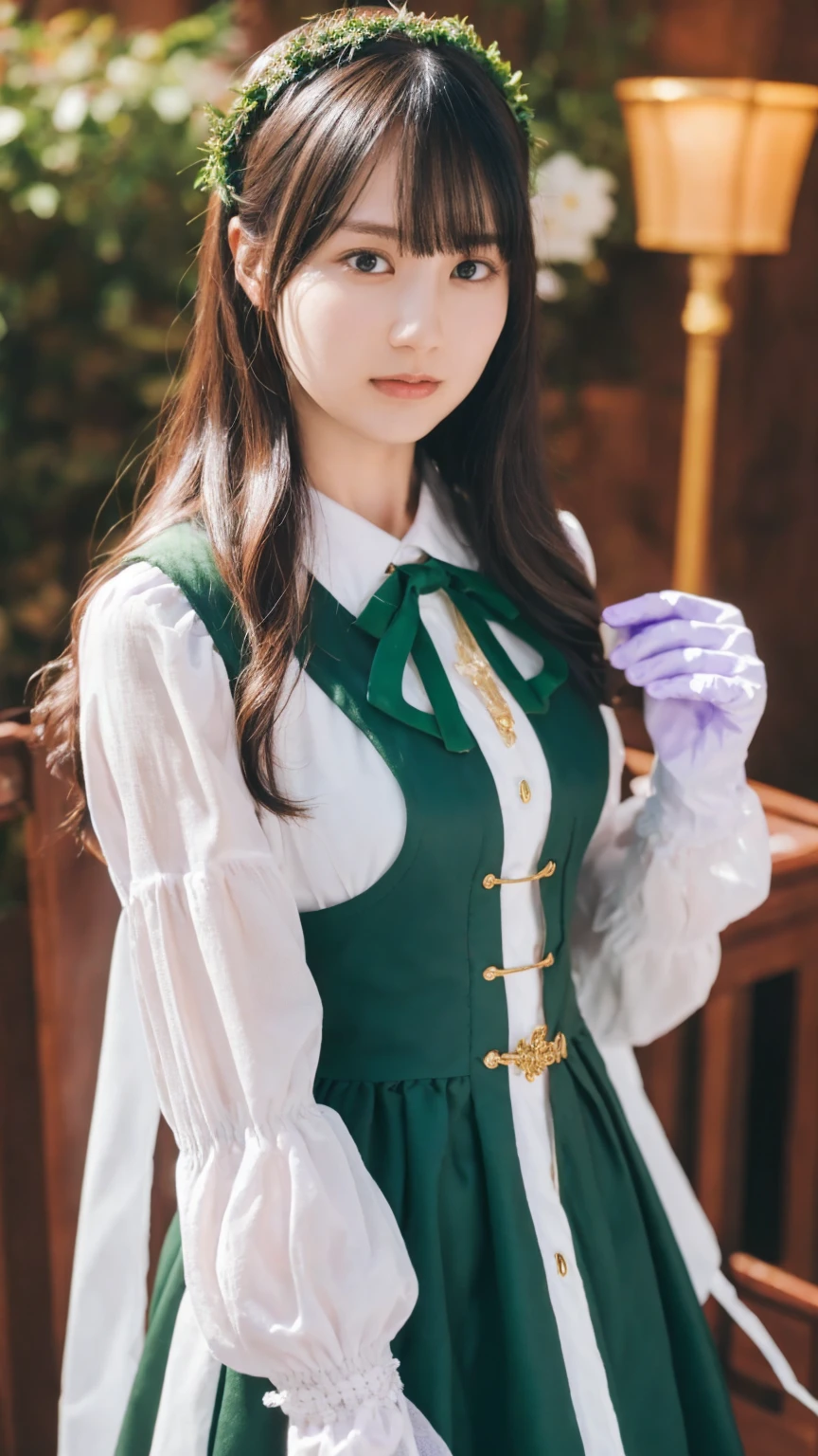 masterpiece, best quality, 1 Girl, Solitary, Nashida_Genshin Impact, Cross-shaped pupil, maid outfit, Green Cape, permanent