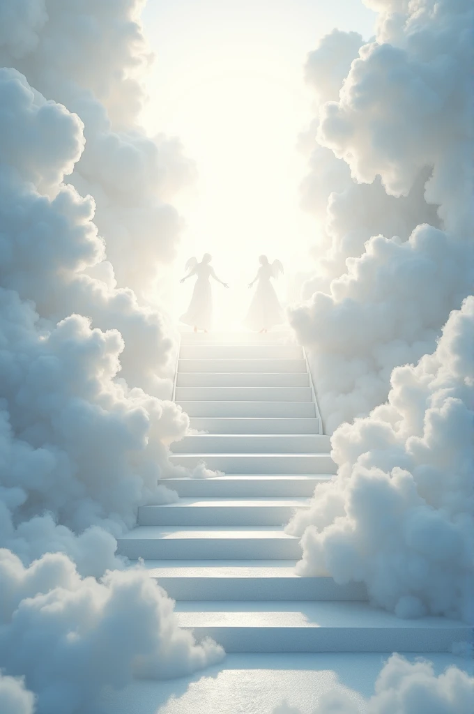 angels flying in the sky with a halo above them, concept art by Alexander Kucharsky, trending at CGSociety, digital art, angels in the sky, paradise background, full of paintings of angels, angels, godly and ethereal, flying angels, biblically accurate angels, paradise!!!!!!!!, a white staircase towards the light, the gates of paradise, several angels flying around the staircase in the clouds, high quality image, 4k, 8k, full hd