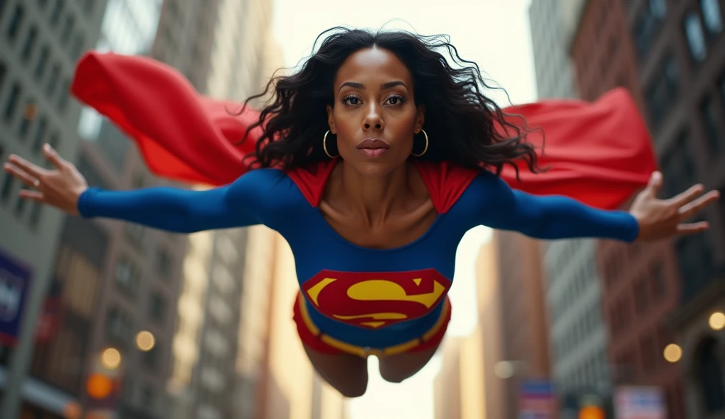 tayl0r,a woman,wearing supergirl costume,flying in the sky, curly hair,cinematic,filmic,film grain,bokeh,volumetric fog,volumetric lighting, motion blur,<lora:tayl0r:0.9>, (closeup:1.2),dimly lit