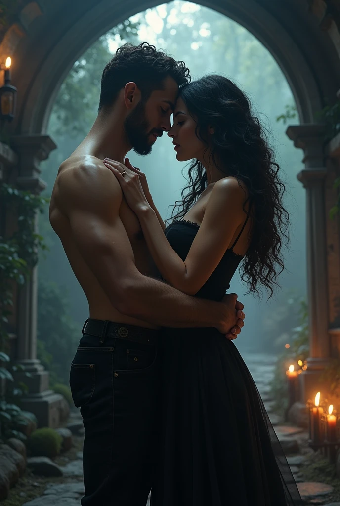 A man with big pennis, in a termal, with gothic girl