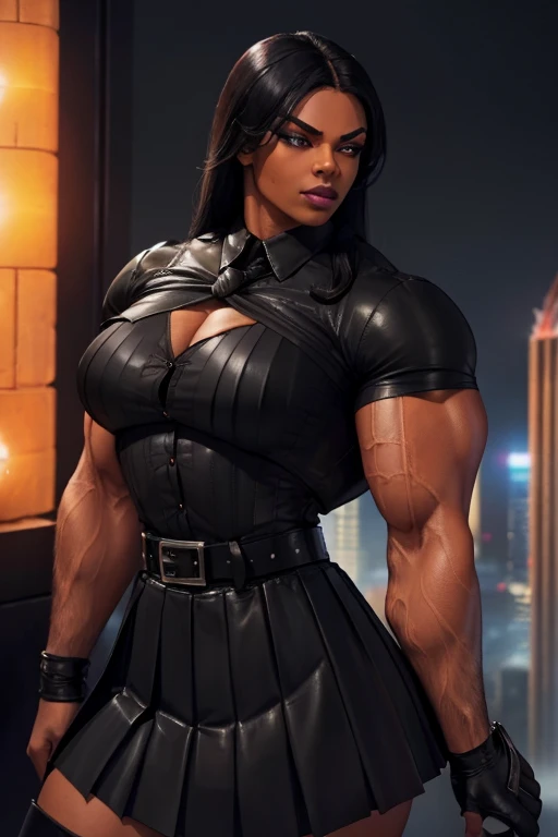 Highly detailed CG Unity 8k wallpaper, masterpiece, realistic, (A beautiful 25 year old black african american woman with long hair, she has a serious expression, wearing tight gym shorts, white boxing gloves:1.1), ((topless:1.1, perfect breasts, cleavage, NSFW)), (muscular body, female body builder body), (private dark boxing ring:1.1), (full body:1.1)