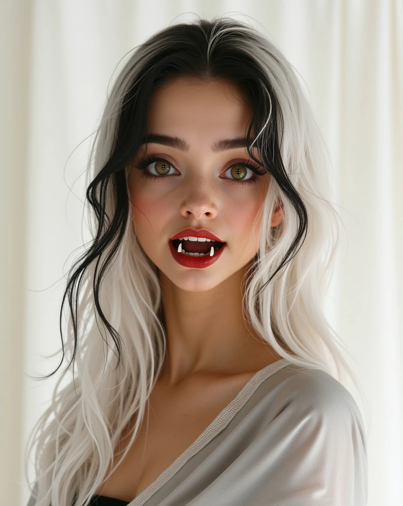 One person, Long Hair, Gray Hair, Large Breasts, Open your mouth, Sticking out tongue, Ahegao, Overexposure, Ultra-detailed, modern,