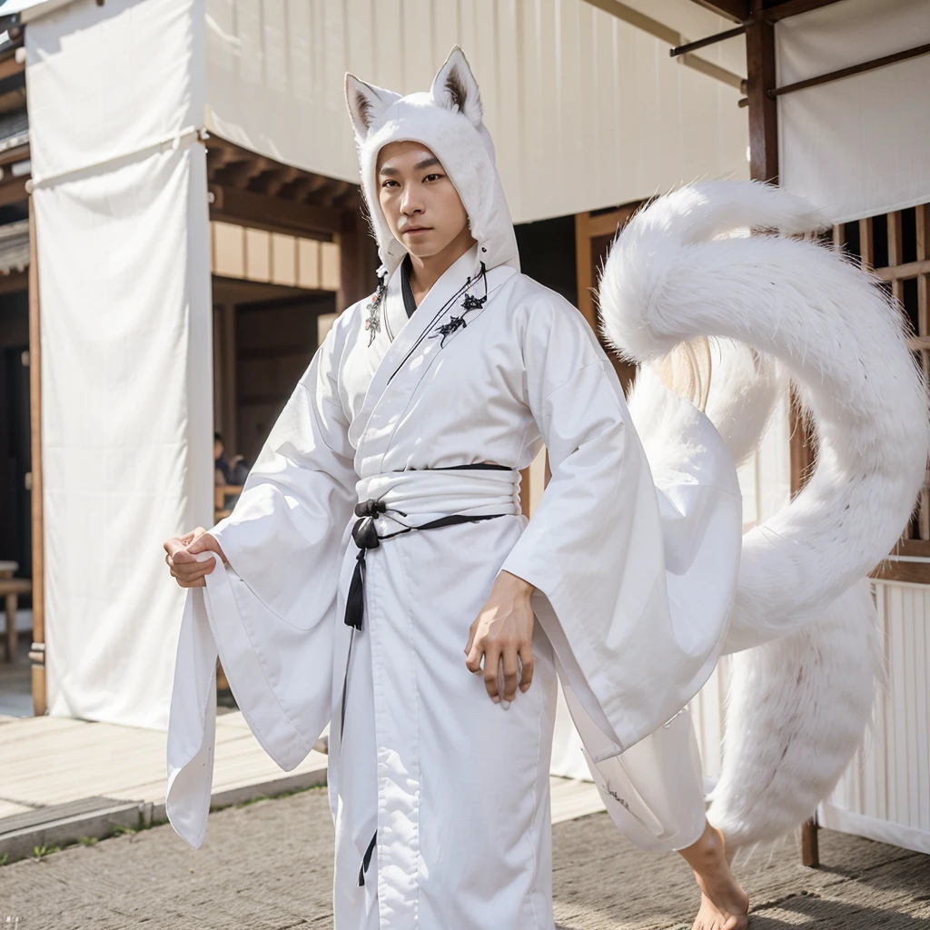 White fox hybrid boy, half open kimono, 9 cals
