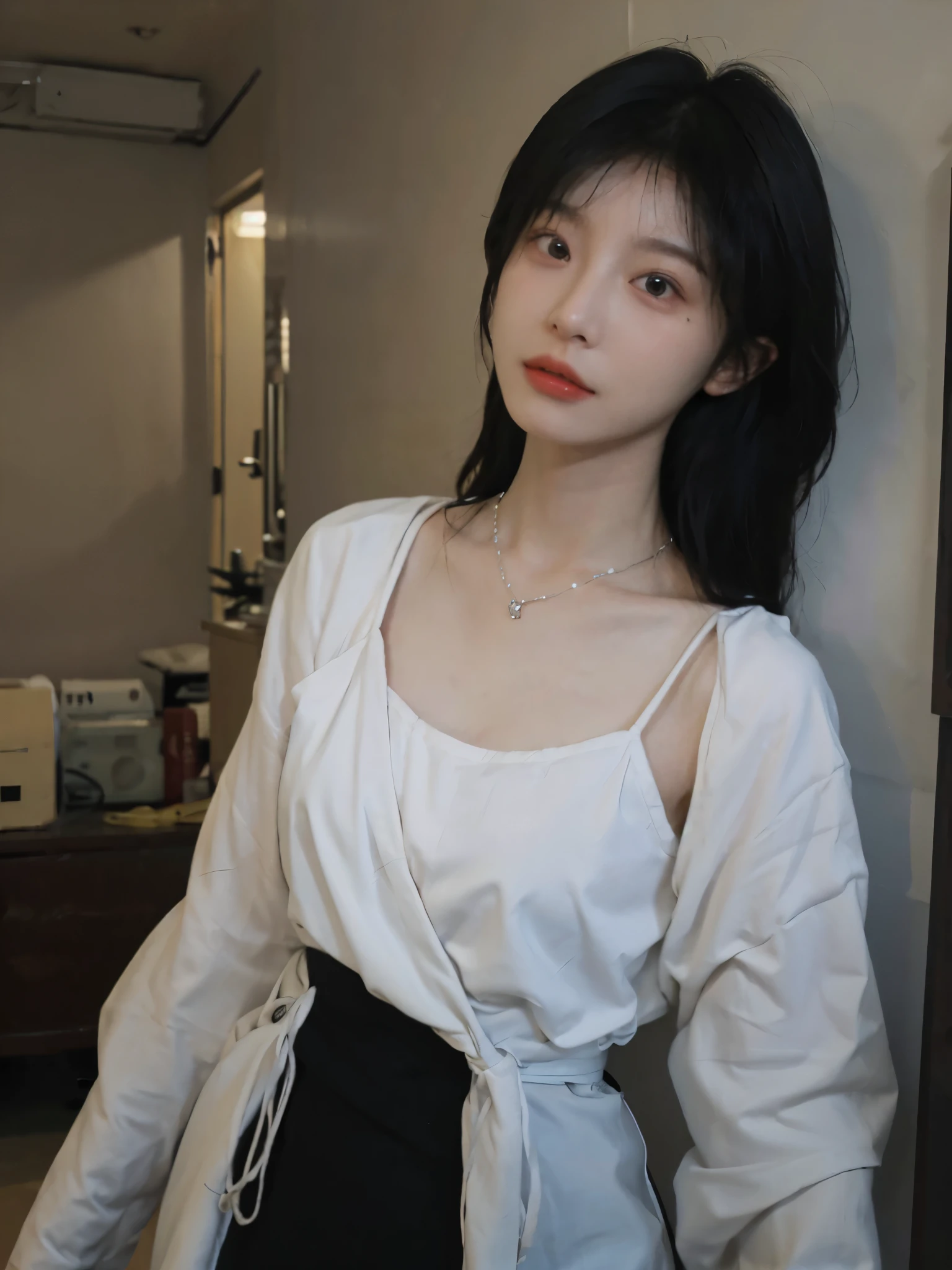 Best quality,Ultra-high resolution,(Realism:1.4),cute,cute发夹,girll,dress,Hip skirt,Look directly at the audience,Full of atmosphere,Beautiful woman with a slim figure:1.4,sun,whole body,Super delicate face,Exquisite eyes,Double eyelids,necklace