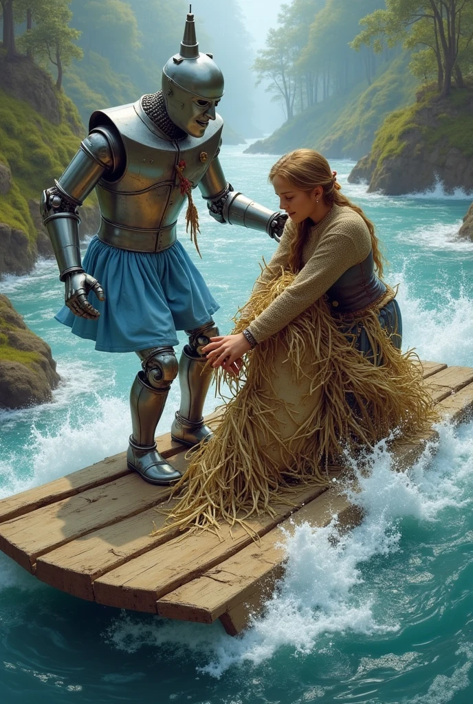 a young blonde knight heroically saving his little daughter from drowning in the turbulent waves of the sea, dramatic action scene, cinematic lighting, highly detailed, photorealistic, epic fantasy, vibrant colors, volumetric lighting,dramatic cloudy sky, crashing ocean waves, wet clothing textures, child's frightened expression, knight's relieved expression, heroic poses, cinematic camera angle, masterpiece,best quality,8k,photorealistic,realistic