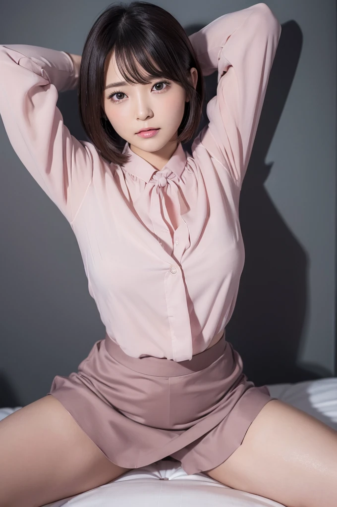 ((Immersive photos, Sexual Photos, Take a full body photo:1.5)),
(Trending Fashion, White collared shirt, Long flared skirt, Wearing stockings:1.8),
(No bra, The shape of the nipples is visible,rich,Beautiful thighs,Ultra-detailed skin,Small pores in the skin:1.4),
((Her body is incredibly beautiful and stylish :1.4)),
((She has an angry look:1.5)),
((She is being raped, She is stripped and tied up, Pushed onto the bed, Forced to lick my crotch with a tongue:1.8)),
((32 years old, beautiful gravure woman:1.8)),
((Naughty lips, Sexy body, Body facing forward:1.4)),
((Small breasts, Flat Chest, chest is slightly drooping:1.2)),
((Large bedroom, Spotlight:1.4)),
Eye focus, Narrow shoulders, Beautiful clavicle, Thin arms, Thin legs, The back of the hand is beautiful and feminine, Slim figure, Soft belly, Tight waist, Highly detailed face, super detailed breasts, Ultra-detailed skin, Fair skin, Shiny skin,
Ultra-detailed lips, Fuller lips, Thick and soft lips, Glossy pink lips,
Blushing, White teeth, blue eyes,
Beautiful actress makeup, Make-up, Pink lipstick,
Dark brown hair, Delicate and soft hair, (Put your hair up, Fluffy short bob, ponytail:1.2), (Sweep your bangs to the side:1.2),
Stylish earrings,necklace,