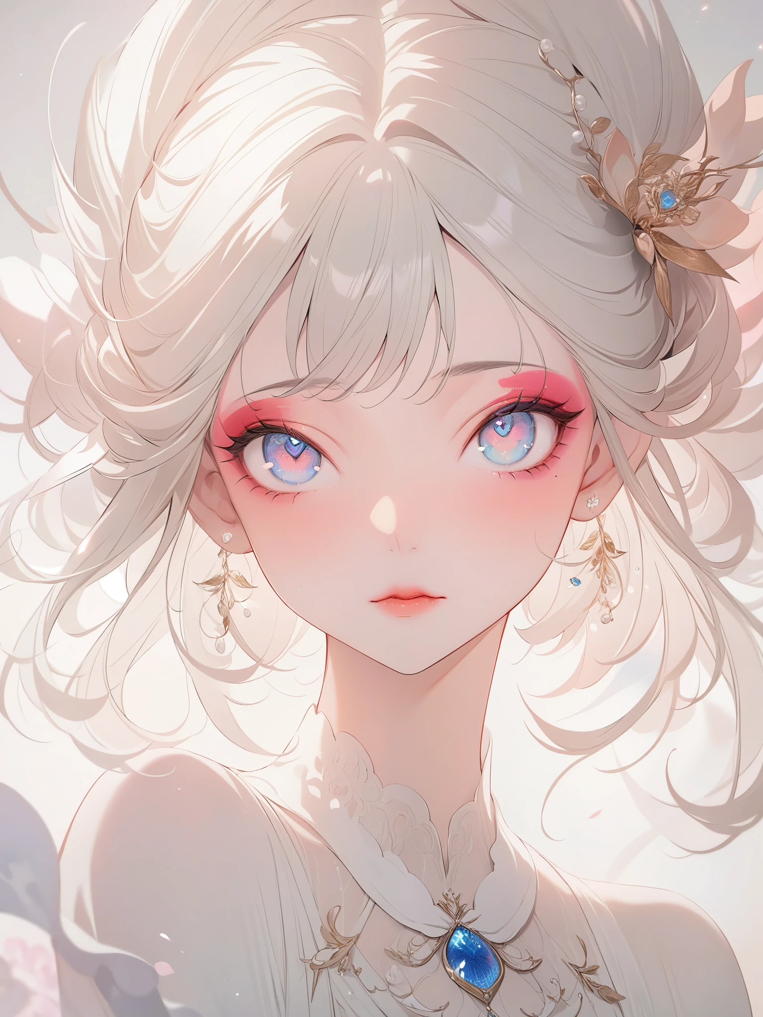 (masterpiece, :1.2), 1 girl, Unique, White hair, Skin details, Beautiful facial features, Exquisite makeup, Exquisite eyes, Eye details, hair, charming,[shine,High resolution,Highly detailed face and skin textures, Delicate eyes,Surreal,Super real photos,Very detailed CG Unity 8k wallpaper