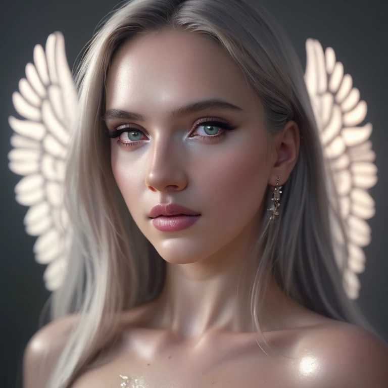 a angel celestial being con alas, highly detailed intricate features, glowing eyes, iridescent skin, flowing celestial hair, celestial patterns, ethereal and otherworldly, beautiful detailed face,8k, ultra-detailed, photorealistic, masterpiece, dynamic lighting, dramatic lighting, cinematic lighting, volumetric lighting, dramatic shadows, vibrant colors, cosmic, surreal, digital art, rayos, bastante iluminacion, wet