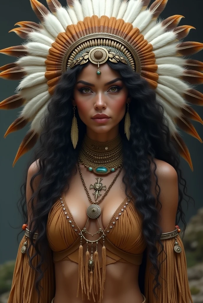 (total nude) full length body shot, that captures the unique beauty and complexity of petite 22 yo evil witch female Nubian tribe full body without clothes ((absolutely nude)), asian eyes and nose, tribal feathers, tribal beads, tattoos, enamel, ceramic jewellery, trending on artstation, sharp focus, studio photo, intricate details, highly detailed, 32K resolution, perfect composition, perfect face, ultra detailed