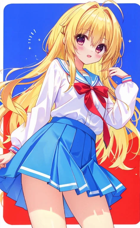 Anime girl in patriotic swimsuit, (Anime girl), Cute anime girl, Anime moe art style, Anime art style, !!Full body portrait!!, anime girl desktop background, offcial art, anime best girl, High quality anime art style, Marin Kitagawa fanart, Patriotic!, Blonde anime girl with long hair, anime visual of a cute girl