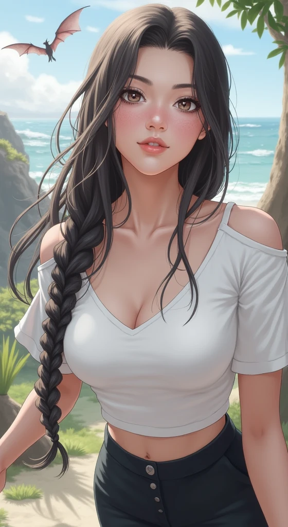 (((masterpiece))), (((best quality))), ((ultra-detailed)), (highly detailed CG illustration), Boa Hancock, (masterpiece:1.5), Detailed Photo, Sexy, (Best Quality: 1.4), (1girl), Beautiful Face, (Black Hair, long Hair: 1.3), Beautiful Hairstyle, beautiful detail eyes, (realistic skin), beautiful skin, absurd, attractive, ultra high resolution, high definition, (sexually aroused:1.5), Pinkish white skin, cool white light, sexy pose, Beautiful , white background, pink soft white light, Wear a white tank top,