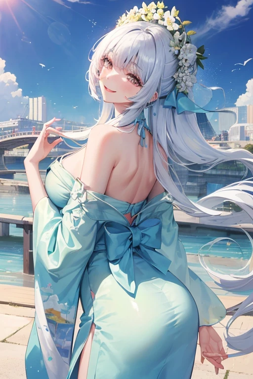 Yellow and light blue two-tone hair, purple eyes, Oriental-style clothes, Breasted women, E Cup, Yeouibong Peak, Balaur