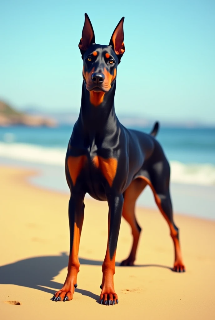 NSFW (male furry dog Great Dane with dog penis) full body, standing on a deserted beach