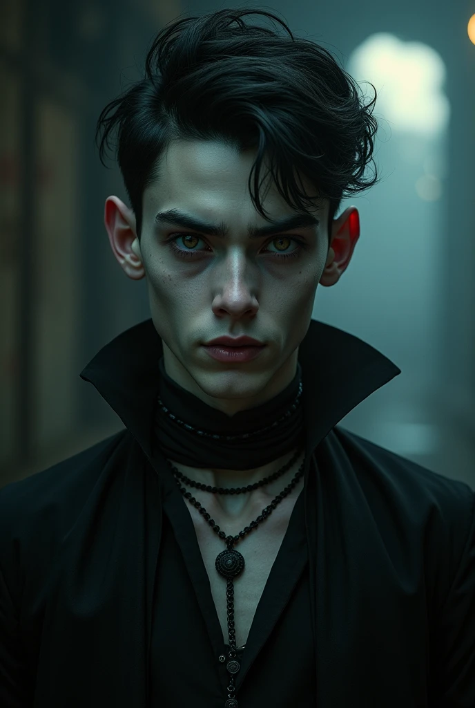 (Pale white man with goosebump black hair with scars on his face) pelo aclamado diretor Tim Burton, em uma cena inspirada em "Edward Scissorhands".