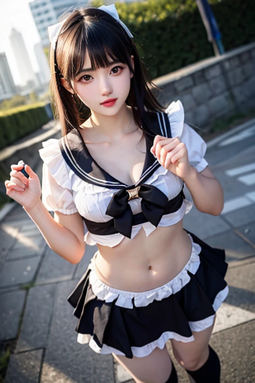 an lingerie、micro-bra、micro pantie、(masutepiece, Best Quality:1.2), 8K,  student, 100 mm, Official art, Raw photo, Small bust size、absurderes, White dress shirts, Pretty Face, close up, Upper body, violaceaess, gardeniass, Beautiful Girl, School uniform, (Navy pleated skirt:1.5), Cinch West, thighs thighs thighs thighs, Black stockings、Short sleeve, sitting on a bed, Looking at Viewer, No makeup, (Smile:1.2), Film grain, chromatic abberation, Sharp Focus, face lights, clear lighting, Teen, Detailed face, Bokeh background, (dark red necktie:1.1)、an lingerie、micro-bra、micro pantie、