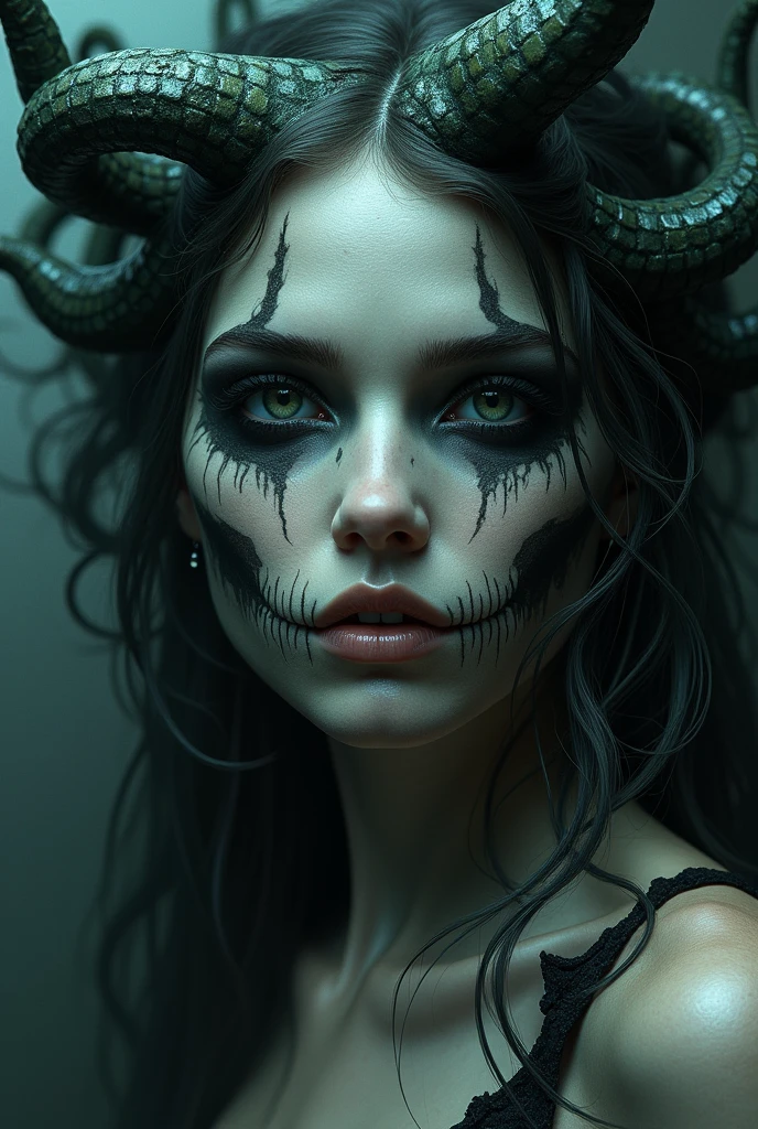 Macabre aesthetic, psychedelic, bloody, dark, morbide, mosaic, multiple faces, abstract art, horror, insane