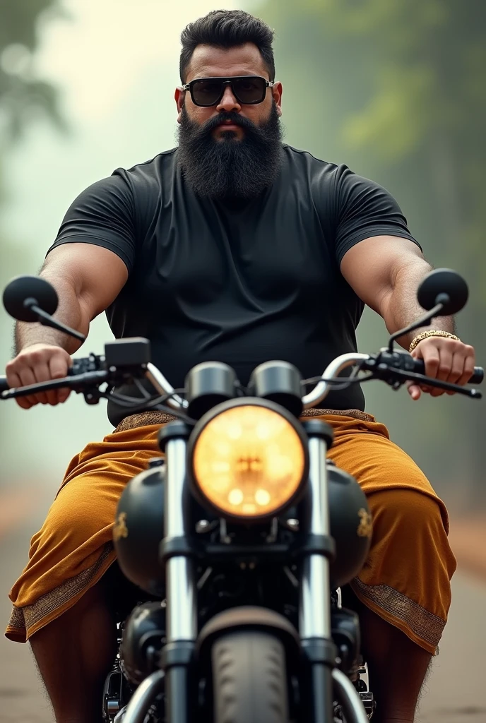 A turban guy with musculare body with bike wearing belly pent and t shirt