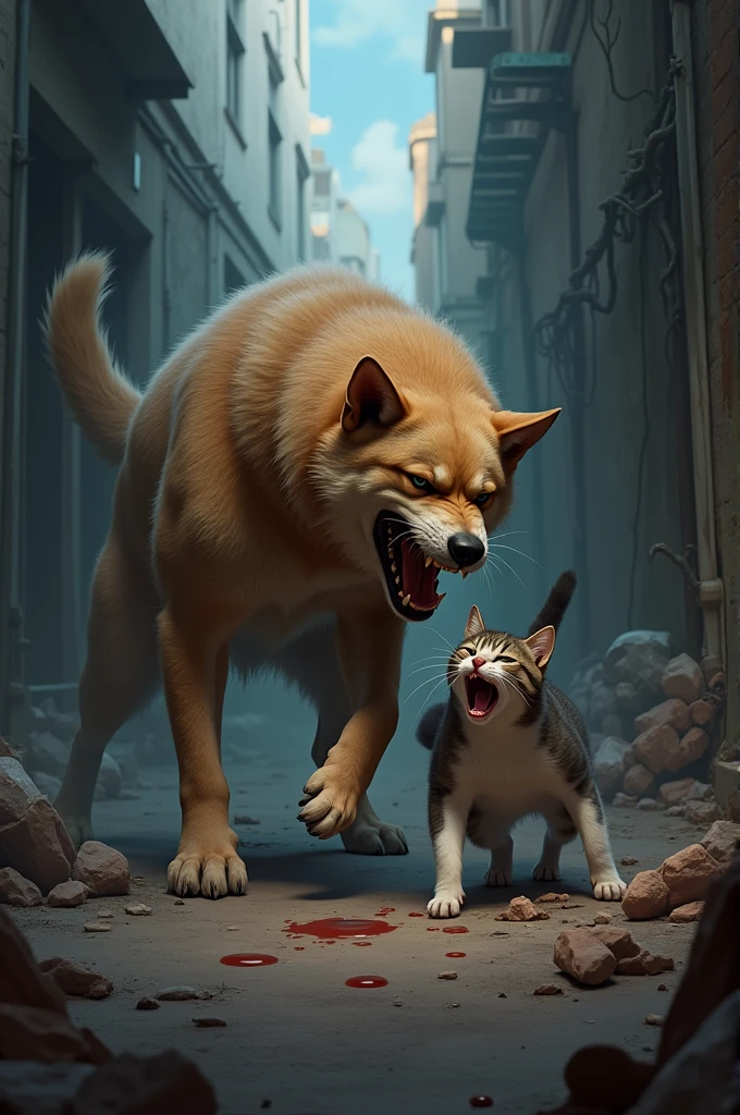 Cat and dog fight with each other