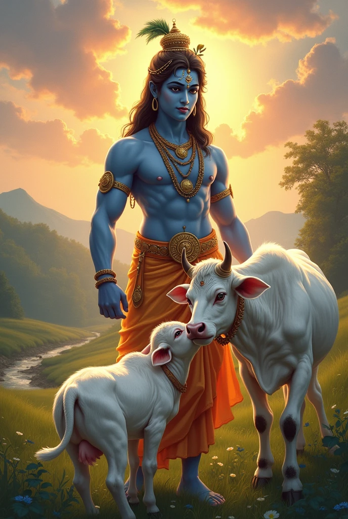 Lord krishna with cow


