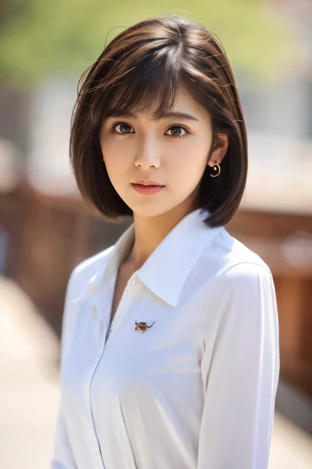 (8k, RAW photos, top quality, masterpiece: 1.2), ultra detailed, super resolution, (real photos: 1.37), portraits, high definition RAW color photos, professional photos, official art, highly detailed CG Unity 8k wallpapers, beautiful Japanese woman, {30|40} years old, highly detailed faces, Highly detailed eyes, highly detailed skin, Highly detailed nose, Highly detailed mouth, Perfect anatomy, Highly detailed background, Highly detailed clothing, One Girl, housewife, realistic body, white skin, radiant skin, slender body, very thin waist, handsome body, brown hair, {short|long} hair, (blunt bangs:1.2), cute face, slight smile, Realistic Face, White shirt, Earrings, Camera Gaze, Cowboy Shot, Standing Figure, Dynamic Lighting,