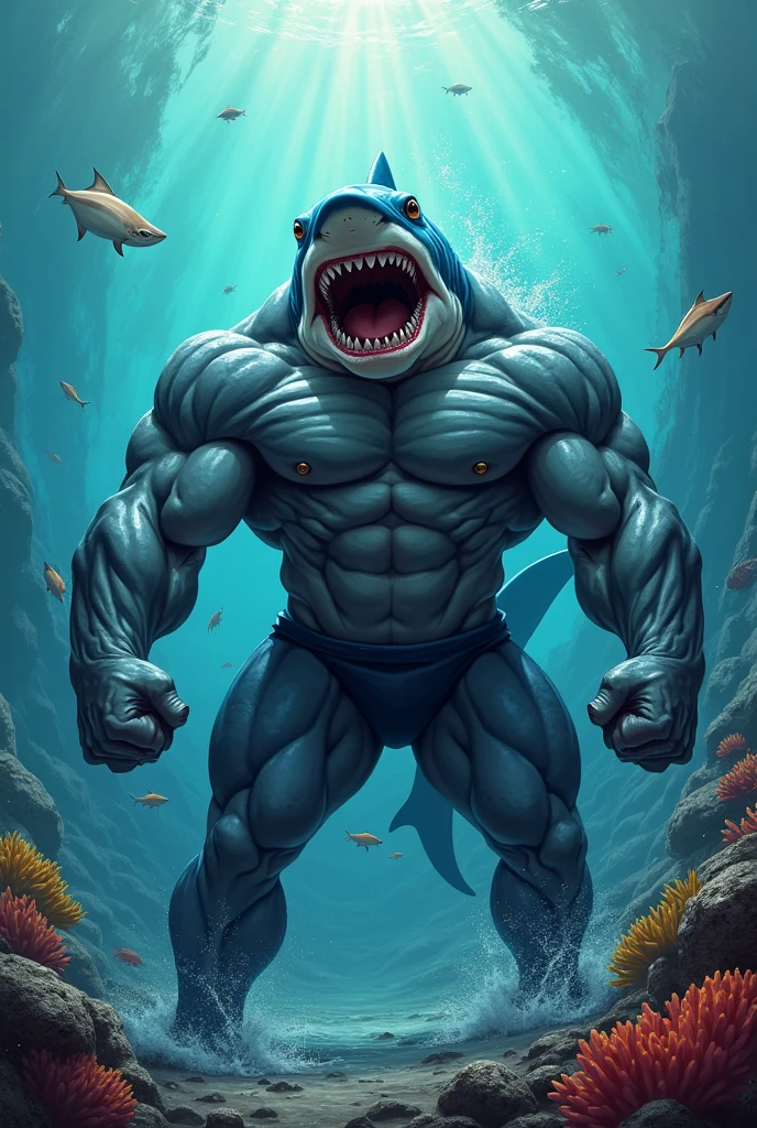 Create a Body builder shark image with background - SeaArt AI